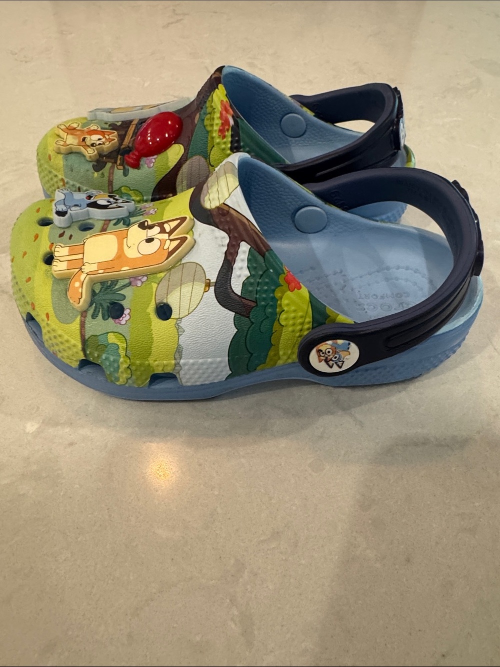 CROCS Kids Bluey Blue and Green Character Clog with Navy Strap Size C9